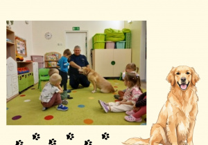 Dzieci z grupy I poznają psa i jego opiekuna