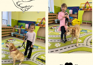 Dzieci z grupy III prowadzą psa na smyczy