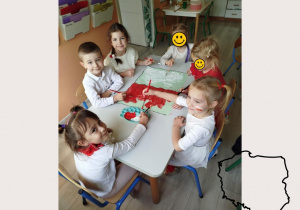 Dzieci tworzą wspólnie Flagę Polski