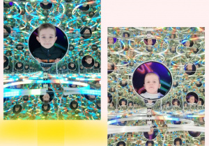 Dzieci pozuja wśród świateł