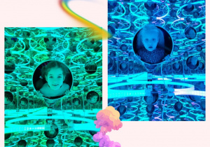 Dzieci pozują w kolorowych światłach