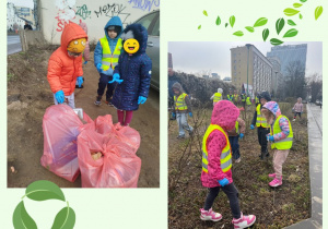 Dzieci sprzątają okolice przedszkola